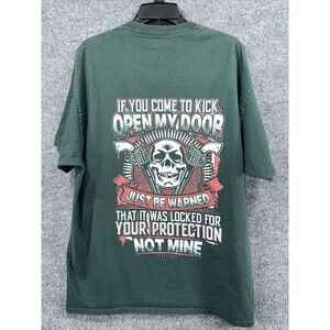 Port‎ & Company Mens Size XL Green Graphic T-Shirt Short Sleeve Skull Protect